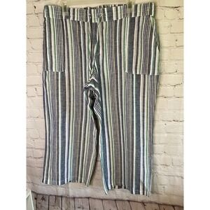 LIZ CLAIBORNE Sz PL (12-14)Linen Blend Cropped Pants striped Wide Leg‎ Pull On